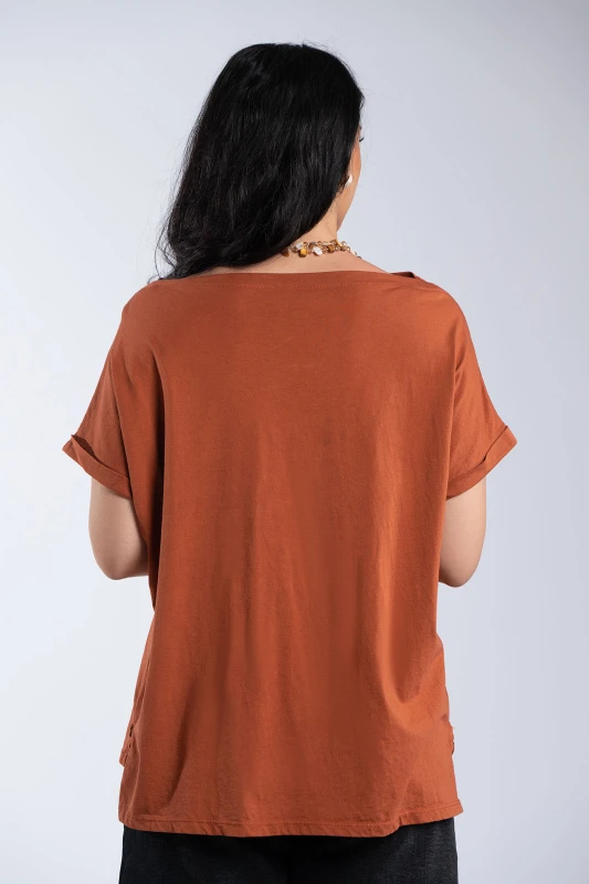 Cotton T-Shirt Smile Neckline 