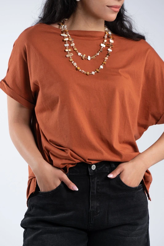 Cotton T-Shirt Smile Neckline 