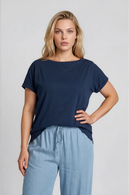 Cotton T-Shirt Smile Neckline 