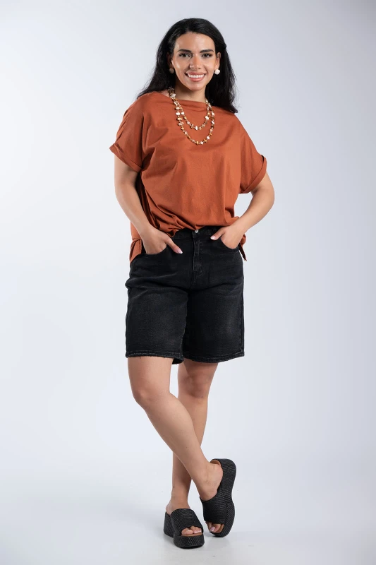 Cotton T-Shirt Smile Neckline 