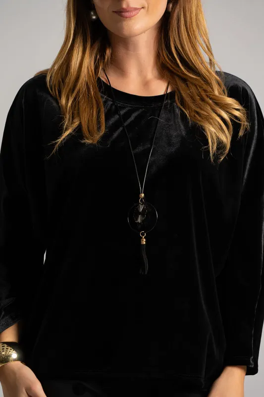 Velvet Batwing Sleeve Blouse