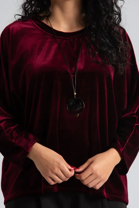 Velvet Batwing Sleeve Blouse