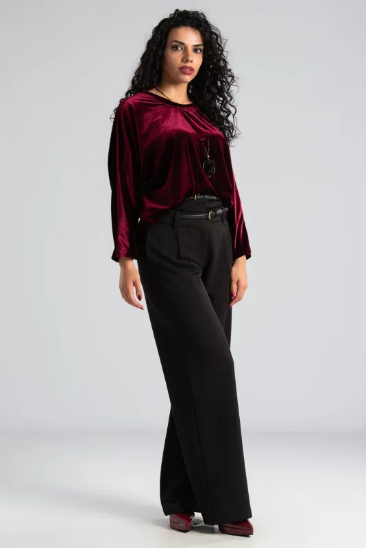 Velvet Batwing Sleeve Blouse