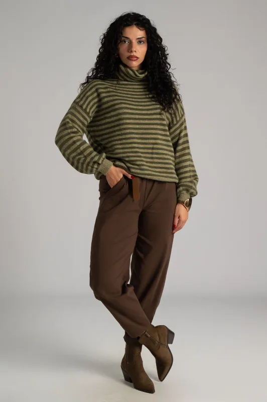 Loose-fitting Turtleneck Sweater Striped 
