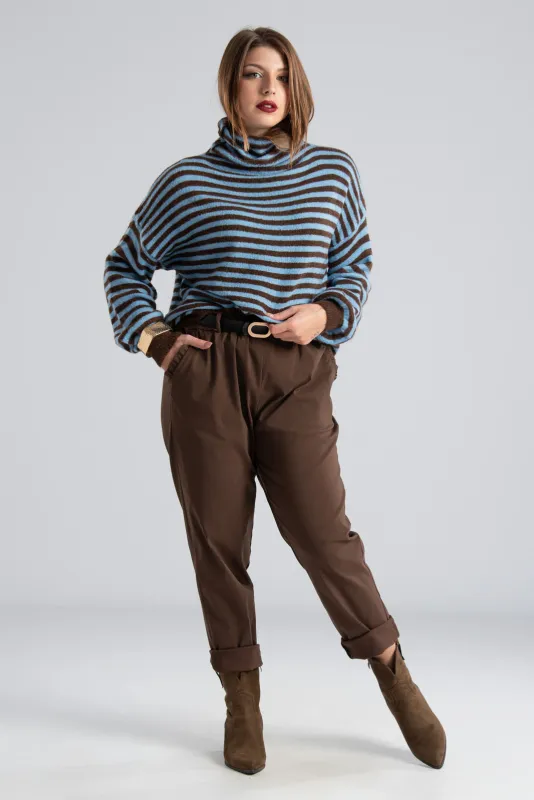 Loose-fitting Turtleneck Sweater Striped 