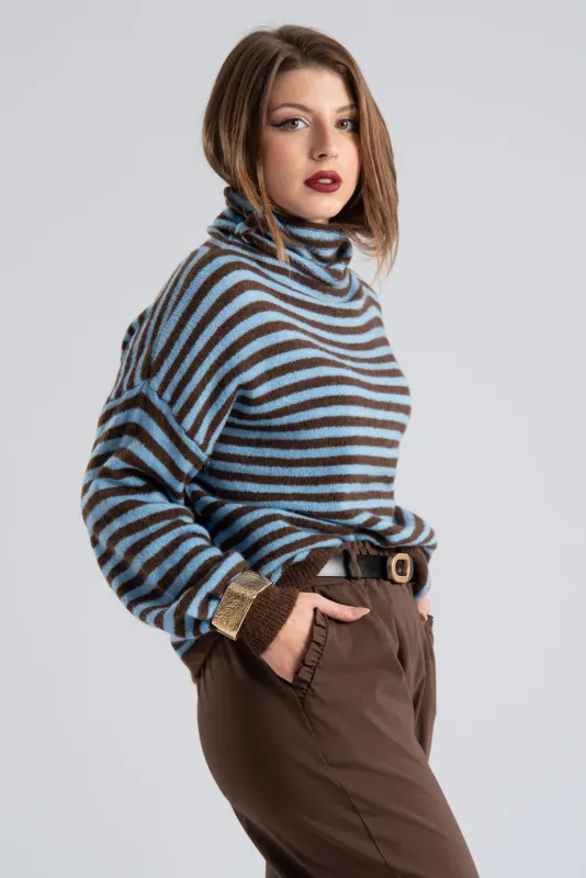 Loose-fitting Turtleneck Sweater Striped 