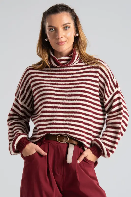 Loose-fitting Turtleneck Sweater Striped 