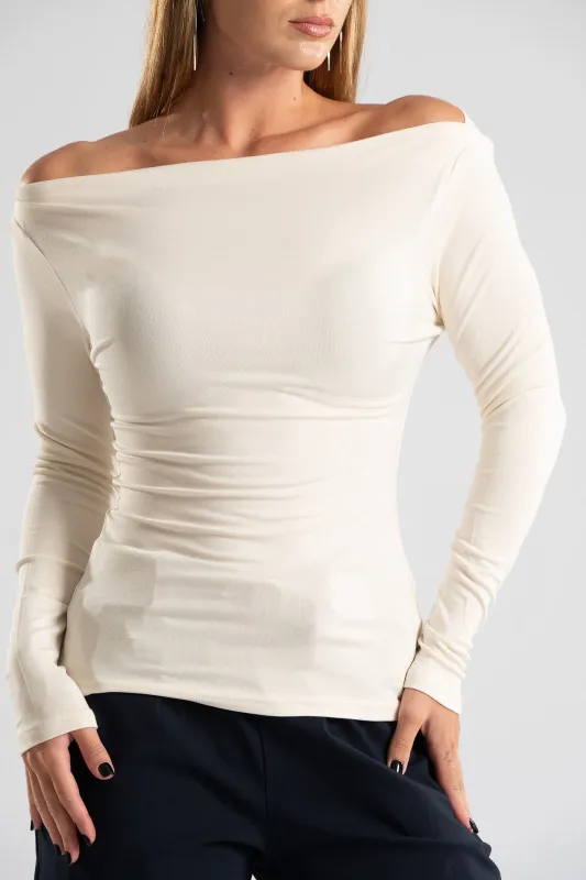 Long Sleeved Blouse Smile Neckline