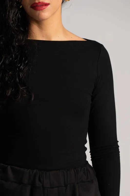 Long Sleeved Blouse Smile Neckline