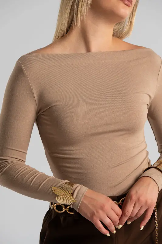 Long Sleeved Blouse Smile Neckline