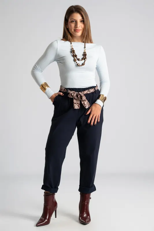 Long Sleeved Blouse Smile Neckline
