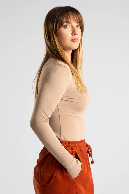 Long Sleeved Blouse Smile Neckline