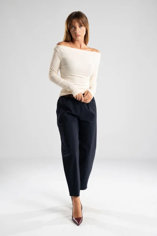 Long Sleeved Blouse Smile Neckline