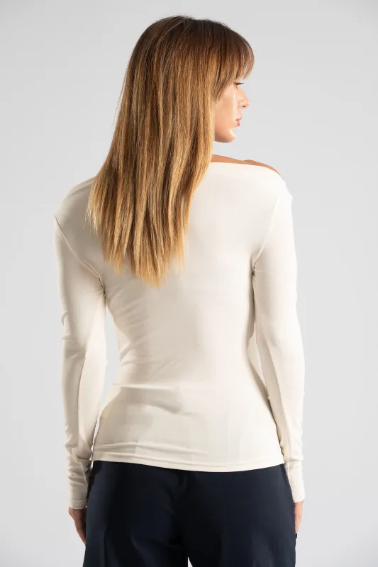 Long Sleeved Blouse Smile Neckline