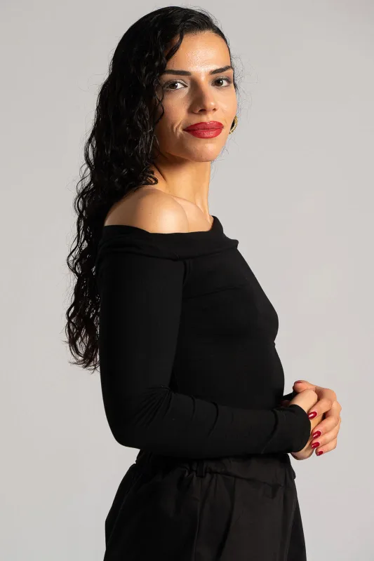 Long Sleeved Blouse Smile Neckline