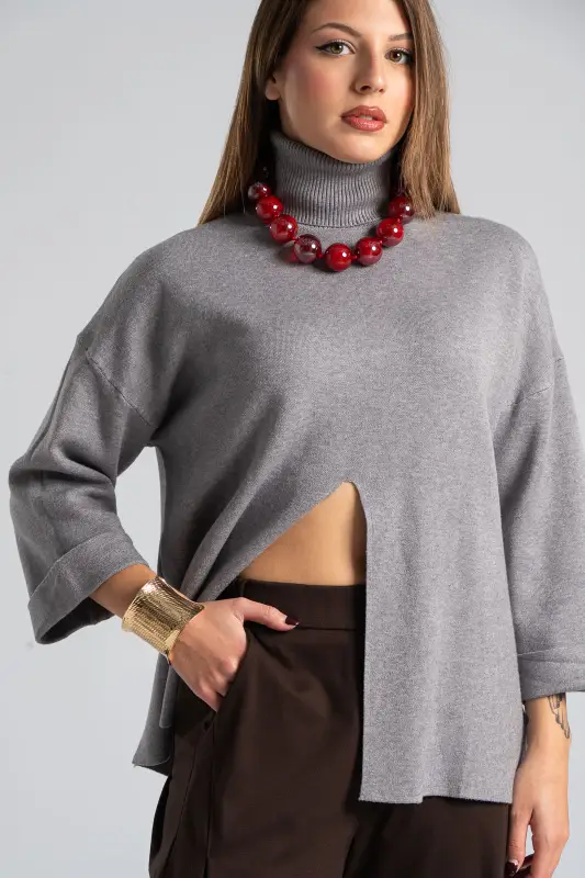Turtleneck Blouse Front Opening