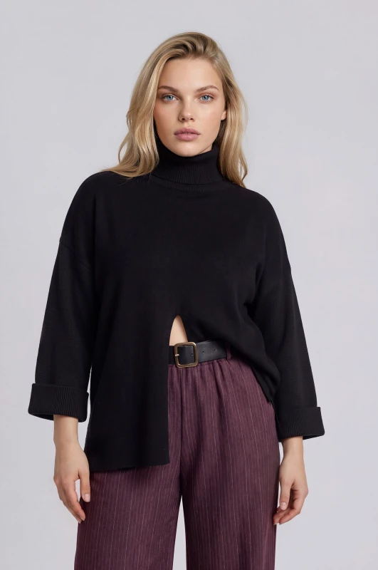 Turtleneck Blouse Front Opening