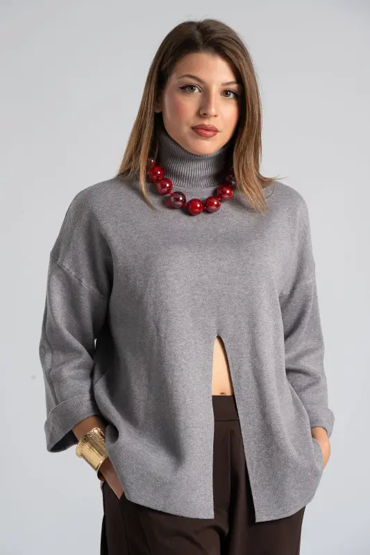 Turtleneck Blouse Front Opening