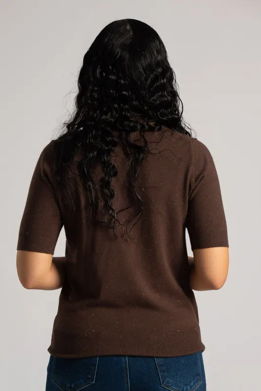 Blouse Turtleneck Short Sleeve Silver Thread 