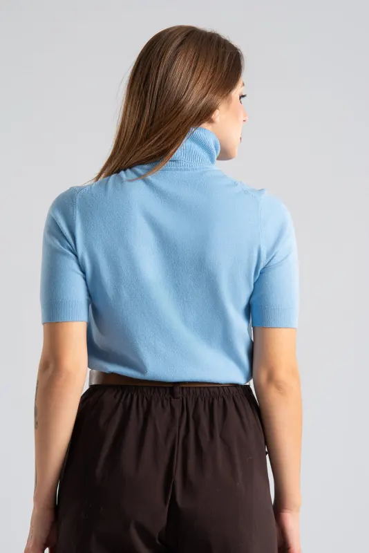 Blouse Turtleneck Short Sleeve Silver Thread 