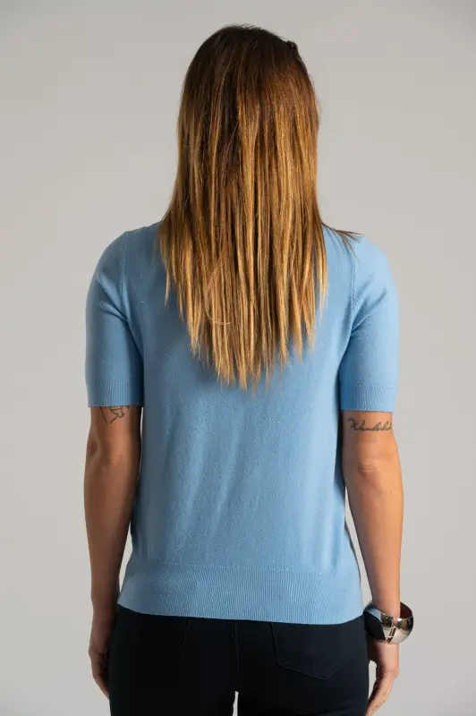 Blouse Turtleneck Short Sleeve Silver Thread 