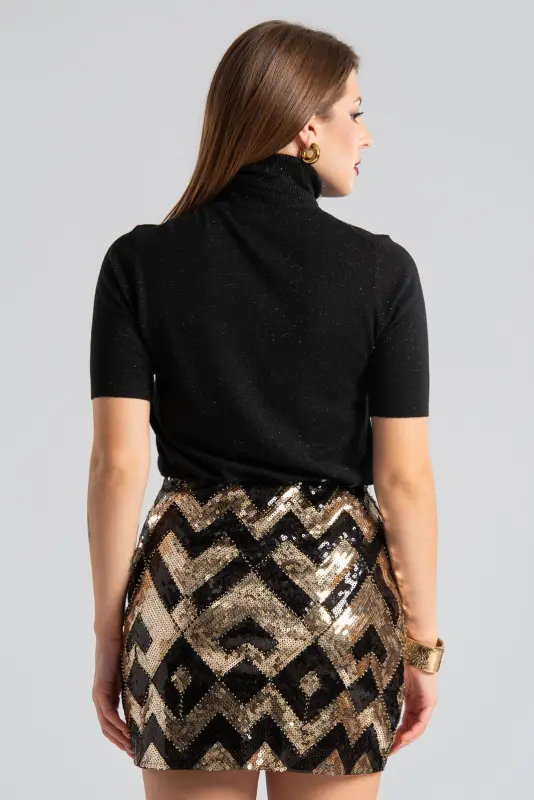 Blouse Turtleneck Short Sleeve Silver Thread 