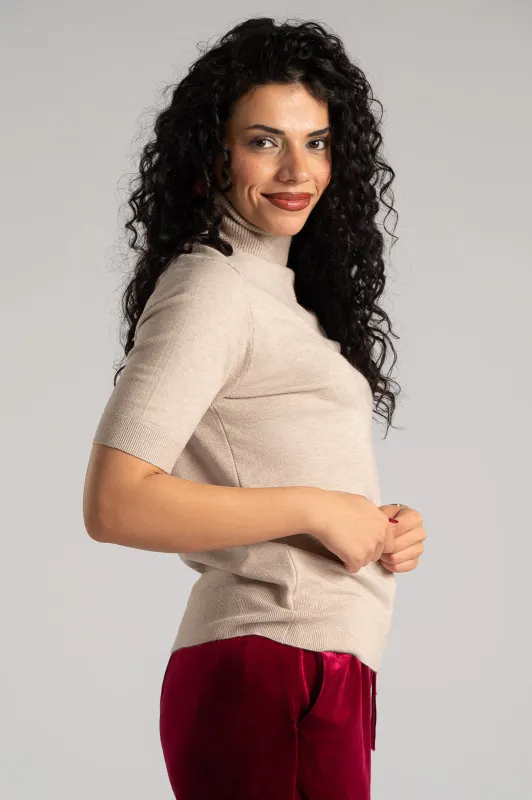 Blouse Turtleneck Short Sleeve Silver Thread 