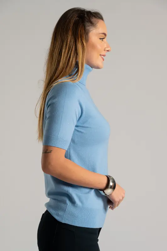 Blouse Turtleneck Short Sleeve Silver Thread 