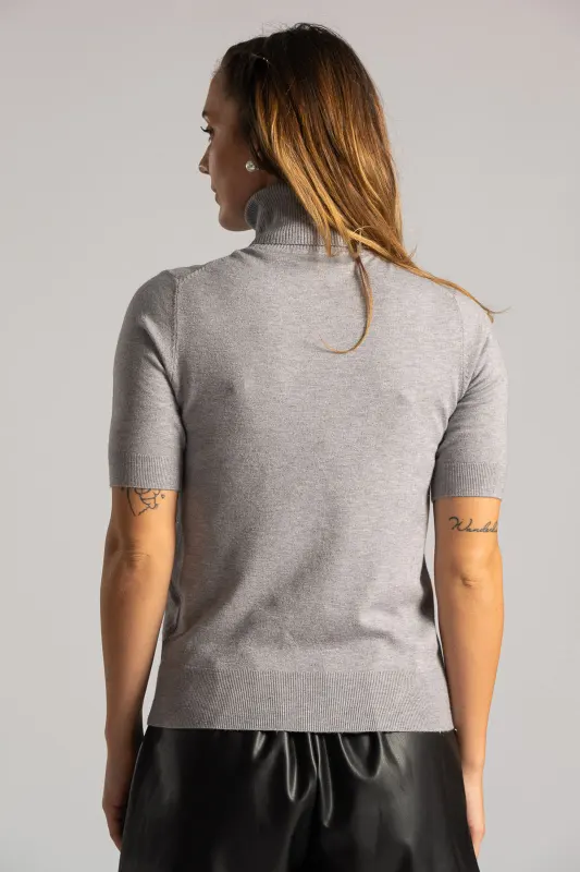 Blouse Turtleneck Short Sleeve Silver Thread 