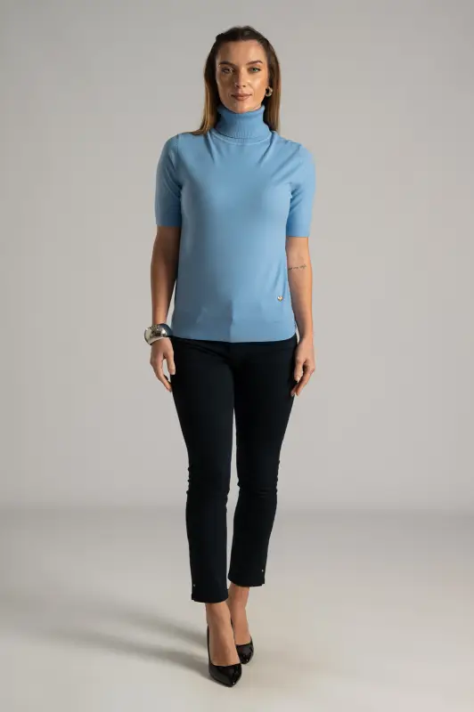 Blouse Turtleneck Short Sleeve Silver Thread 