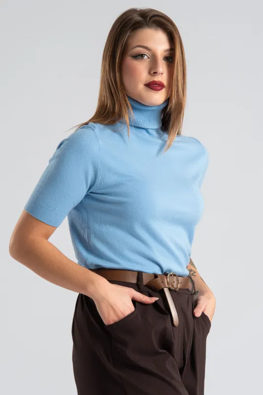 Blouse Turtleneck Short Sleeve Silver Thread 
