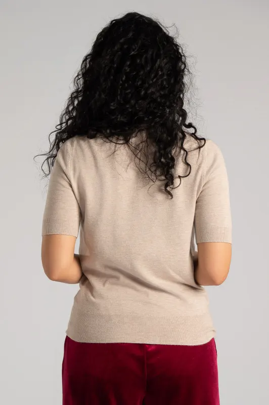 Blouse Turtleneck Short Sleeve Silver Thread 