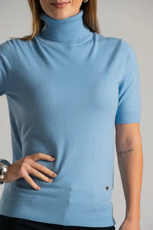 Blouse Turtleneck Short Sleeve Silver Thread 