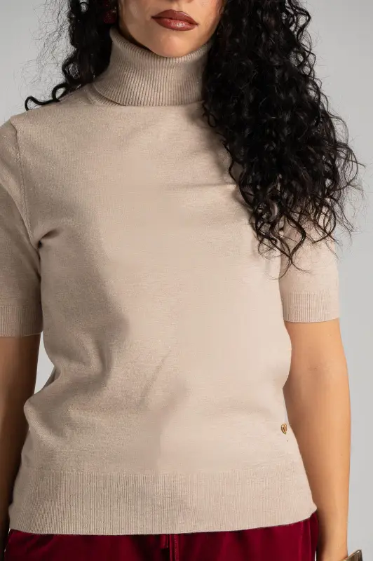 Blouse Turtleneck Short Sleeve Silver Thread 