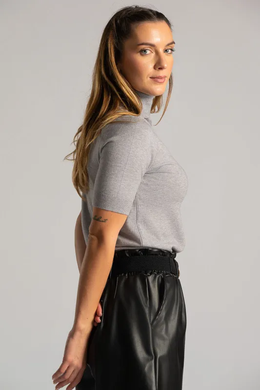 Blouse Turtleneck Short Sleeve Silver Thread 