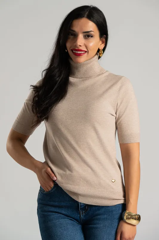 Blouse Turtleneck Short Sleeve Silver Thread 