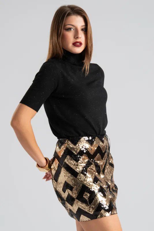 Blouse Turtleneck Short Sleeve Silver Thread 