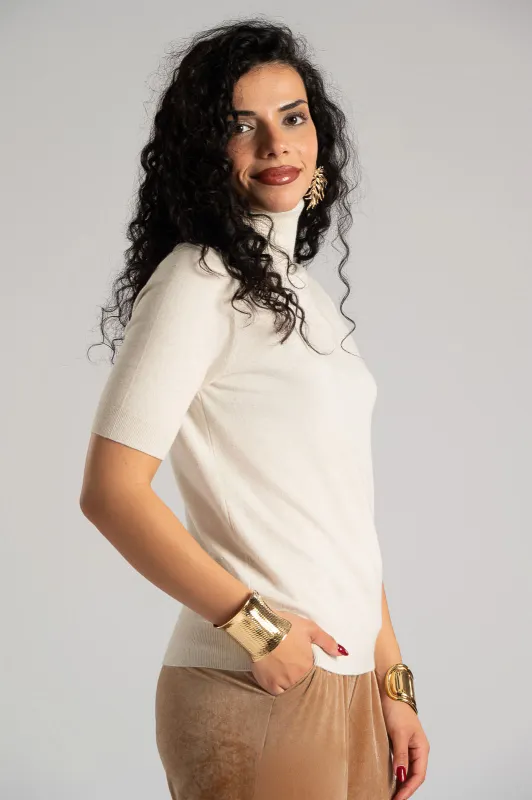 Blouse Turtleneck Short Sleeve Silver Thread 