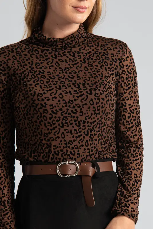 Blouse Leopard Pattern Turtleneck