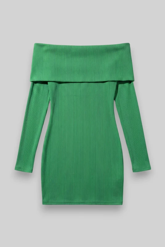 Blouse Dress Rib Off-Shoulder 
