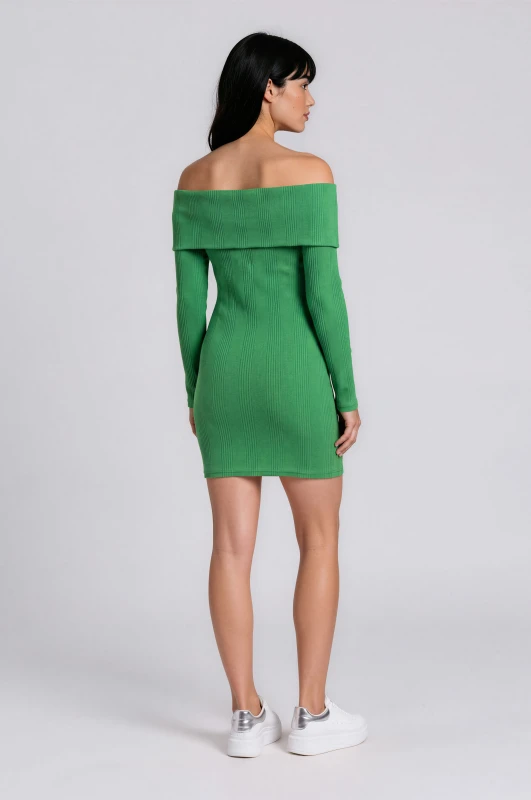 Blouse Dress Rib Off-Shoulder 