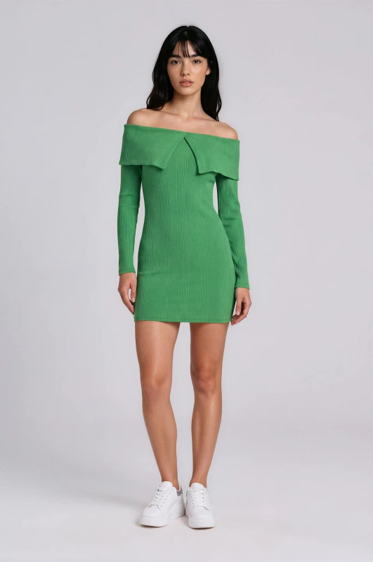 Blouse Dress Rib Off-Shoulder 