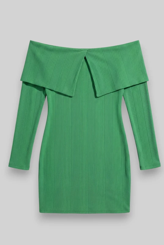 Blouse Dress Rib Off-Shoulder 