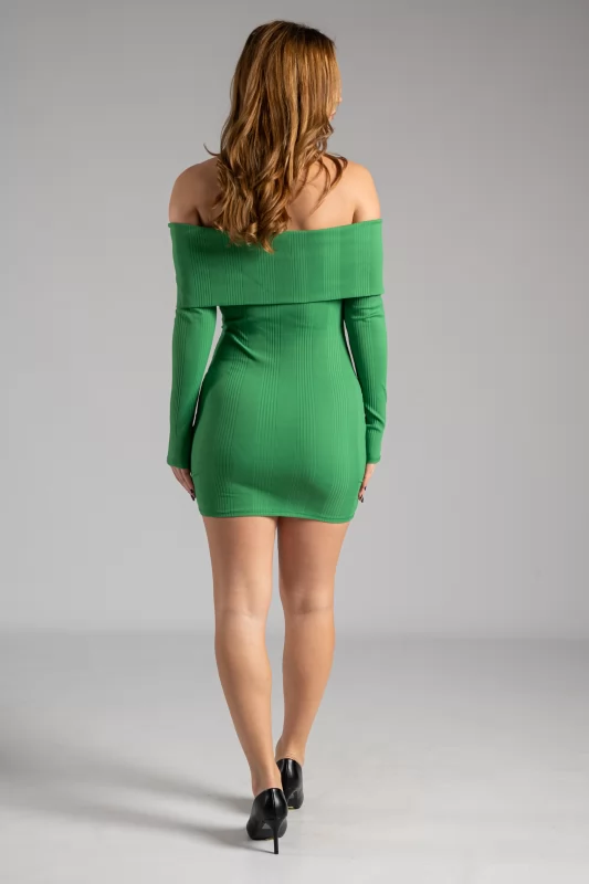 Blouse Dress Rib Off-Shoulder Green