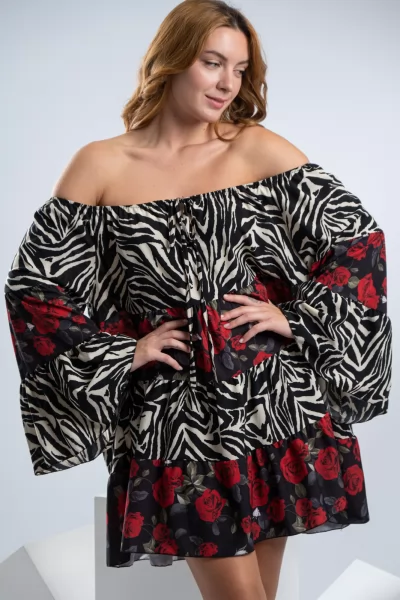 Μπλουζοφόρεμα Roses Zebra Μαύρο