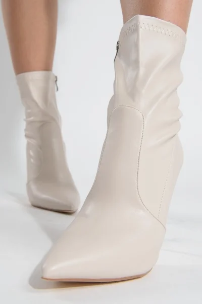 Ankle Boot Silver Heel Cream