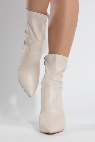 Ankle Boot Silver Heel Cream
