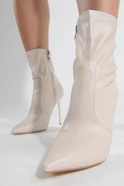 Ankle Boot Silver Heel Cream