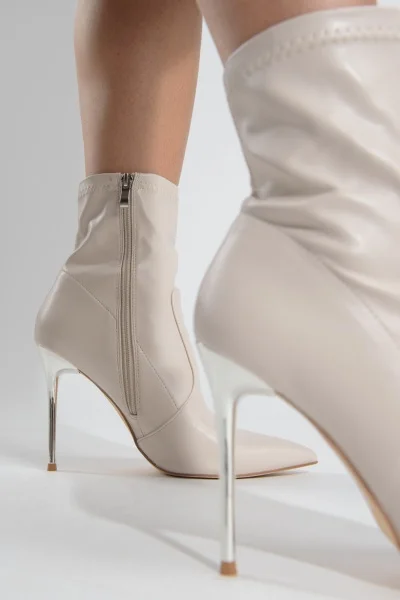 Ankle Boot Silver Heel Cream