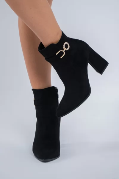 Ankle Boot Suede Buckle Black